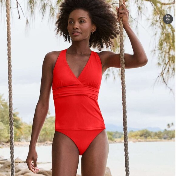 Lands' End V-Neck Plunge X Back Tankini Top - Size: Small Long - NWT - Picture 11 of 11